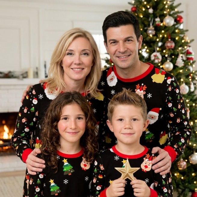Famille assortie – imprimé Noël fond noir