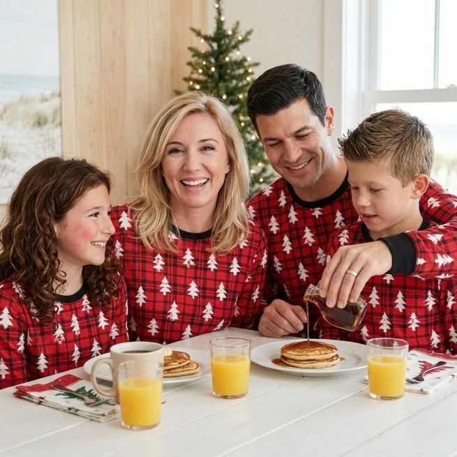 Famille assortie – sapin rouge